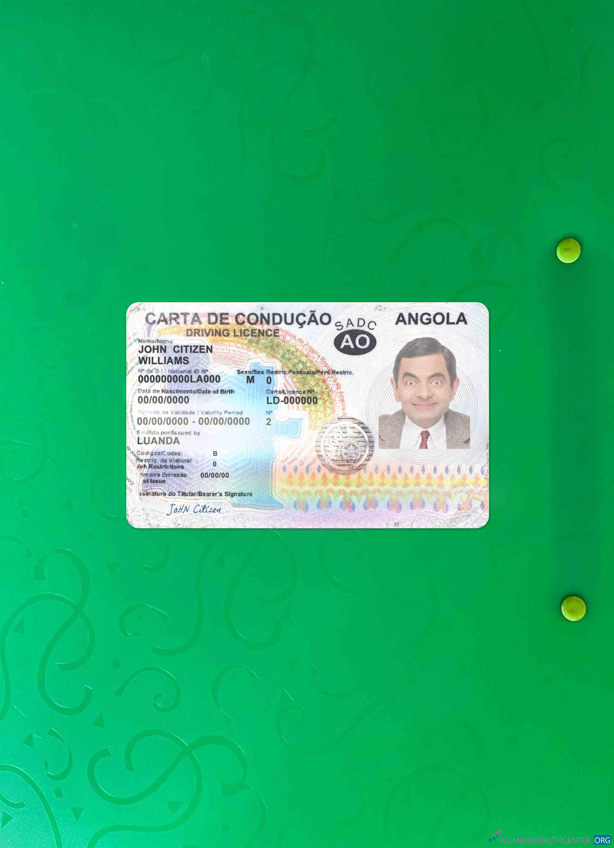Download Angola driving license 2018 2028 photolook FRONT Photoshop template